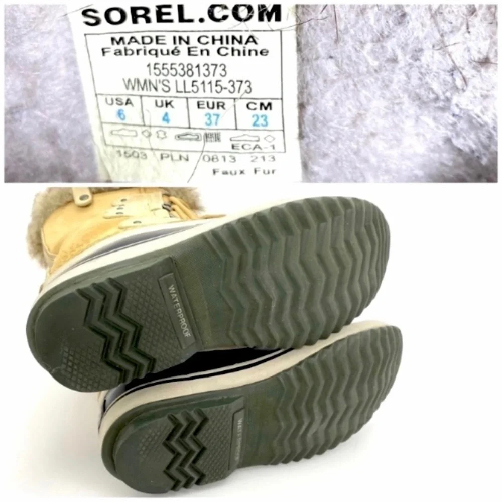 SOREL Joan of Arctic Fur Lining Winter Snow Duck Boot in Beige 1555381373